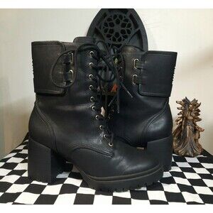 Size 8 DKNY Black Lace-Up Chunky Heel Combat Boots